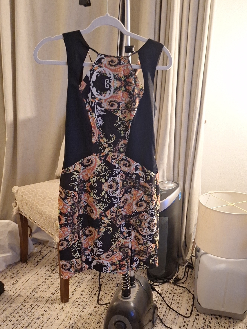 Black Paisley Panel Mini Dress - Women